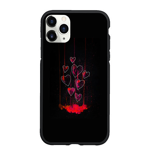 Чехол iPhone 11 Pro матовый Сердца, истекающие кровью / 3D-Черный – фото 1
