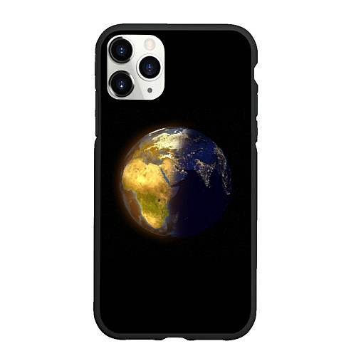 Чехол iPhone 11 Pro матовый Планета Земля, день и ночь / 3D-Черный – фото 1
