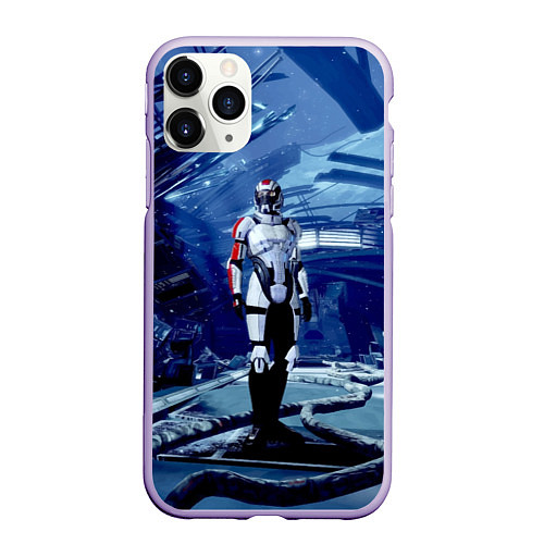 Чехол iPhone 11 Pro матовый Mass Effect 2 - место гибели Нормандии / 3D-Светло-сиреневый – фото 1