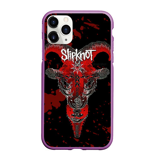 Чехол iPhone 11 Pro матовый Slipknot - красный козел / 3D-Фиолетовый – фото 1