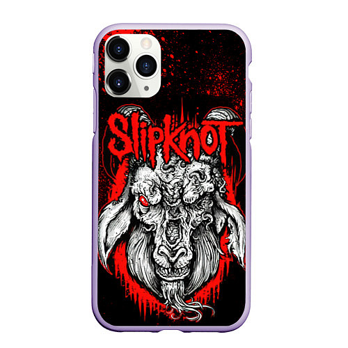 Чехол iPhone 11 Pro матовый Slipknot - красный козел / 3D-Светло-сиреневый – фото 1