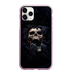 Чехол iPhone 11 Pro матовый Hands on skull, цвет: 3D-розовый