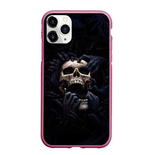 Чехол iPhone 11 Pro матовый Hands on skull / 3D-Малиновый – фото 1