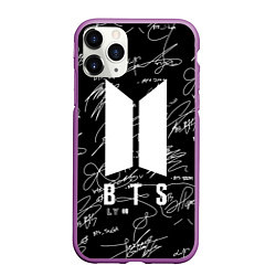 Чехол iPhone 11 Pro матовый BTS - Автографы, цвет: 3D-фиолетовый