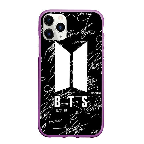Чехол iPhone 11 Pro матовый BTS - Автографы / 3D-Фиолетовый – фото 1