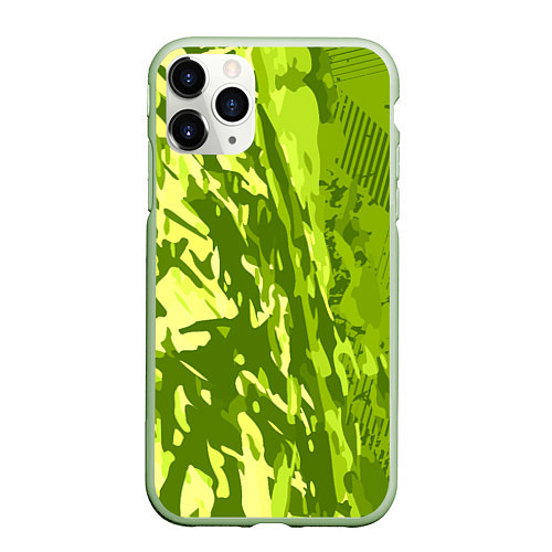 Чехол iPhone 11 Pro матовый Зеленый абстрактный камуфляж / 3D-Салатовый – фото 1