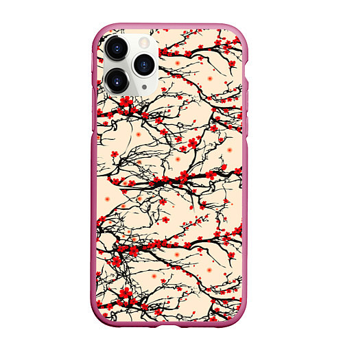 Чехол iPhone 11 Pro матовый Sakura flowers / 3D-Малиновый – фото 1