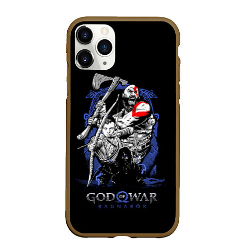 Чехол iPhone 11 Pro матовый Кратос,Атрей и Тор GoW Ragnarok / 3D-Коричневый – фото 1