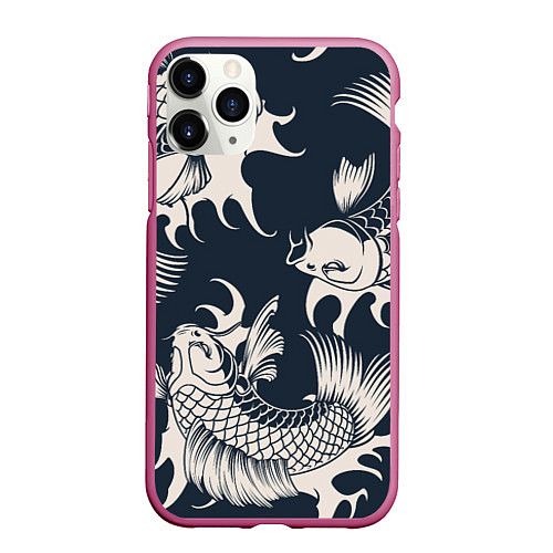 Чехол iPhone 11 Pro матовый Japan carp / 3D-Малиновый – фото 1