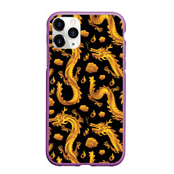 Чехол iPhone 11 Pro матовый Golden dragons, цвет: 3D-фиолетовый