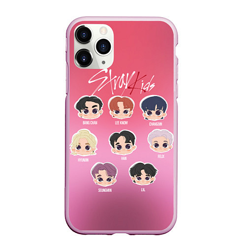 Чехол iPhone 11 Pro матовый Chibi Stray Kids / 3D-Розовый – фото 1