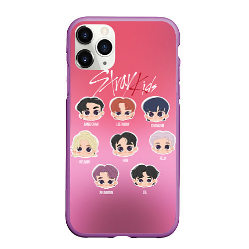 Чехол iPhone 11 Pro матовый Chibi Stray Kids / 3D-Фиолетовый – фото 1