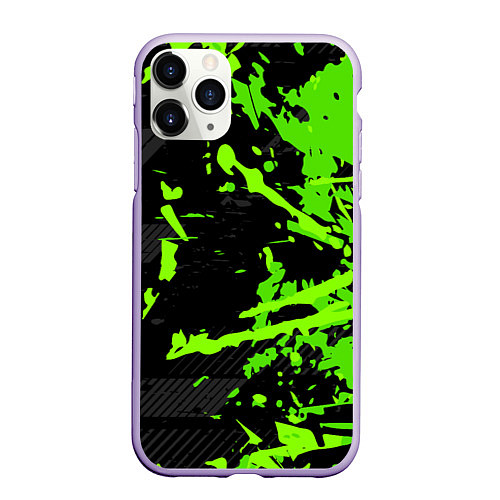 Чехол iPhone 11 Pro матовый Black & Green / 3D-Светло-сиреневый – фото 1
