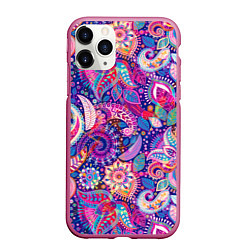 Чехол iPhone 11 Pro матовый Multi-colored colorful patterns, цвет: 3D-малиновый