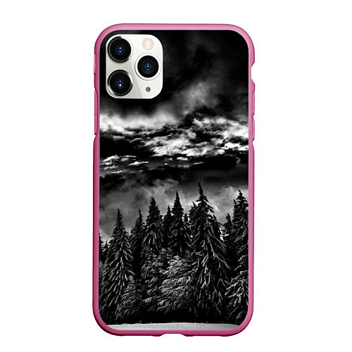 Чехол iPhone 11 Pro матовый Night Forest / 3D-Малиновый – фото 1