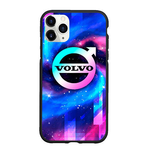 Чехол iPhone 11 Pro матовый Volvo неоновый космос / 3D-Черный – фото 1