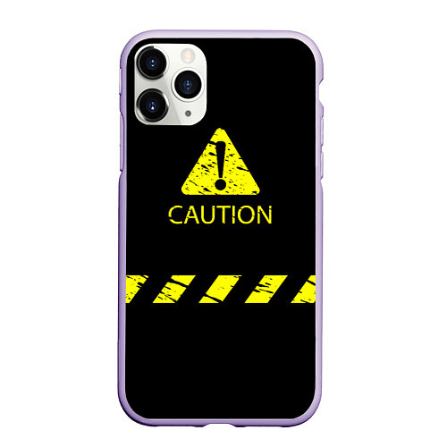 Чехол iPhone 11 Pro матовый CAUTION - Осторожно опасность / 3D-Светло-сиреневый – фото 1