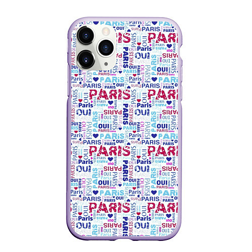 Чехол iPhone 11 Pro матовый Парижская бумага с надписями - текстура / 3D-Светло-сиреневый – фото 1