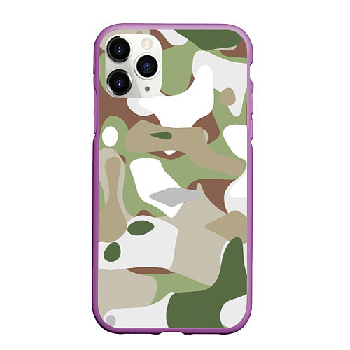 Чехол iPhone 11 Pro матовый Камуфляж зимний лес крупный / 3D-Фиолетовый – фото 1