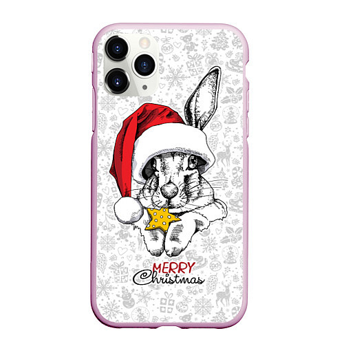 Чехол iPhone 11 Pro матовый Rabbit with cookies, merry Christmas / 3D-Розовый – фото 1