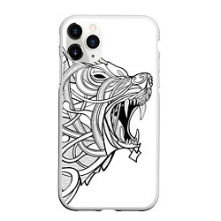 Чехол iPhone 11 Pro матовый Медведь тату арт, цвет: 3D-белый