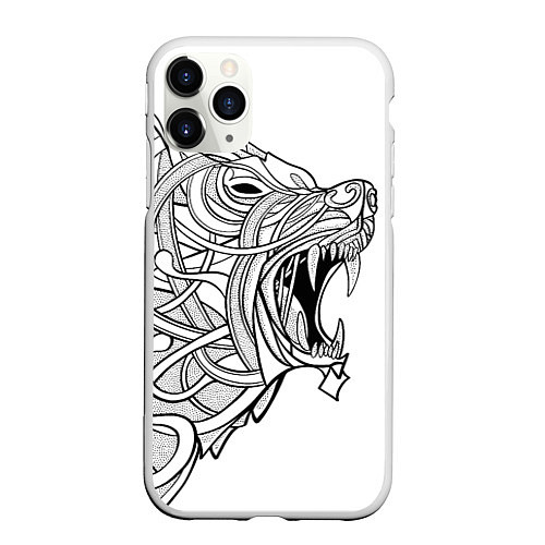 Чехол iPhone 11 Pro матовый Медведь тату арт / 3D-Белый – фото 1