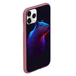 Чехол iPhone 11 Pro матовый Неоновая капибара на чёрном фоне, цвет: 3D-малиновый — фото 2