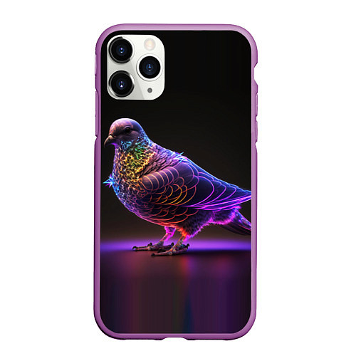 Чехол iPhone 11 Pro матовый Неоновый голубь / 3D-Фиолетовый – фото 1