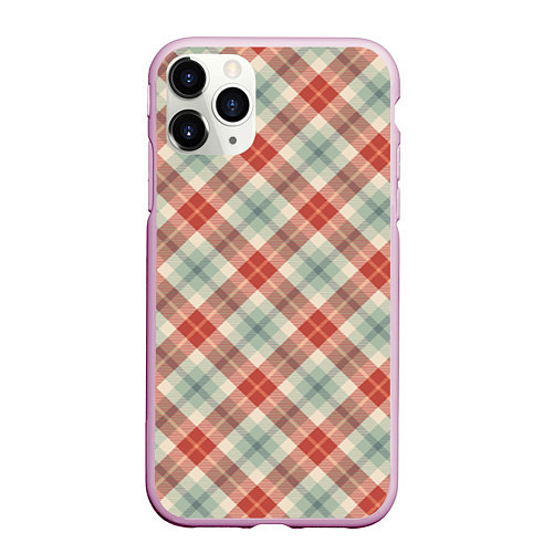 Чехол iPhone 11 Pro матовый Салатовый узор в клетку / 3D-Розовый – фото 1