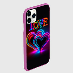 Чехол iPhone 11 Pro матовый Love - неоновые сердца, цвет: 3D-фиолетовый — фото 2