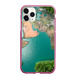 Чехол iPhone 11 Pro матовый Карта Земли, цвет: 3D-малиновый