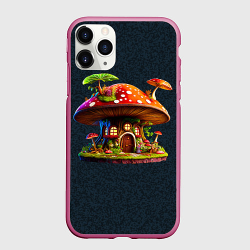 Чехол iPhone 11 Pro матовый Сказочный домик из гриба / 3D-Малиновый – фото 1