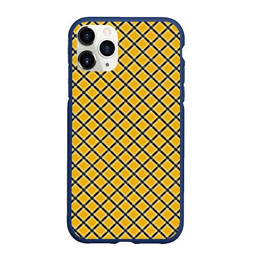 Чехол iPhone 11 Pro матовый Черно-желтый клетчатый узор / 3D-Тёмно-синий – фото 1