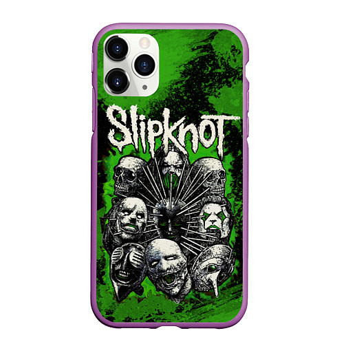 Чехол iPhone 11 Pro матовый Slipknot green abstract / 3D-Фиолетовый – фото 1