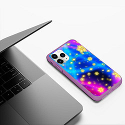 Чехол iPhone 11 Pro матовый Снежинки и звезды - яркие цвета, цвет: 3D-фиолетовый — фото 2