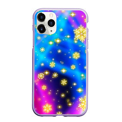 Чехол iPhone 11 Pro матовый Снежинки и звезды - яркие цвета, цвет: 3D-светло-сиреневый
