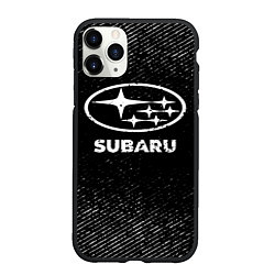 Чехол iPhone 11 Pro матовый Subaru с потертостями на темном фоне
