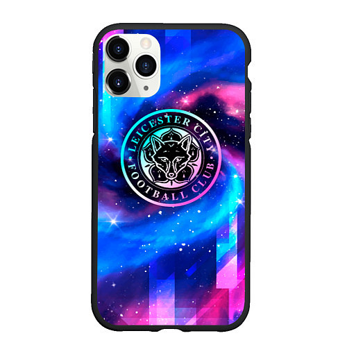 Чехол iPhone 11 Pro матовый Leicester City неоновый космос / 3D-Черный – фото 1