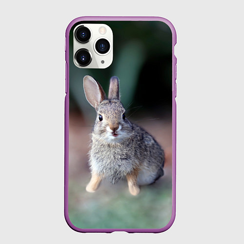 Чехол iPhone 11 Pro матовый Малыш кролик / 3D-Фиолетовый – фото 1