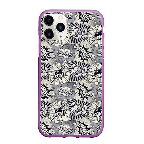 Чехол iPhone 11 Pro матовый Комикс надписи / 3D-Фиолетовый – фото 1