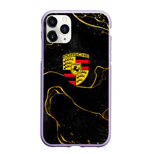 Чехол iPhone 11 Pro матовый Gold Porsche / 3D-Светло-сиреневый – фото 1