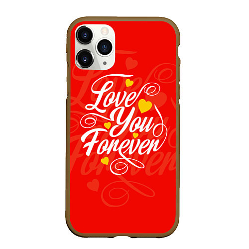 Чехол iPhone 11 Pro матовый Love you forever - hearts, patterns / 3D-Коричневый – фото 1