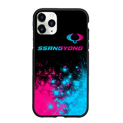 Чехол iPhone 11 Pro матовый SsangYong - neon gradient: символ сверху, цвет: 3D-черный