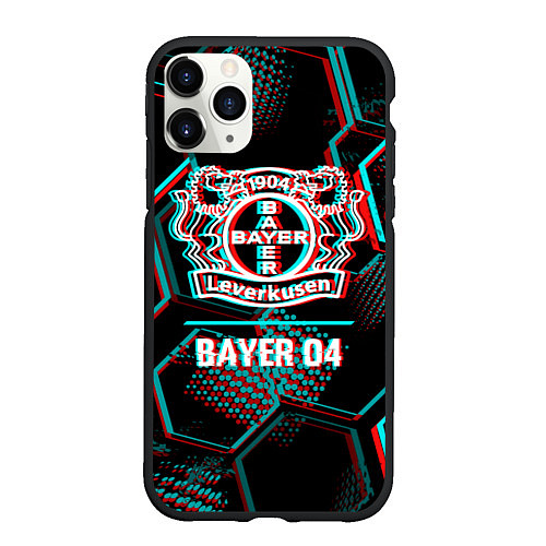 Чехол iPhone 11 Pro матовый Bayer 04 FC в стиле glitch на темном фоне / 3D-Черный – фото 1