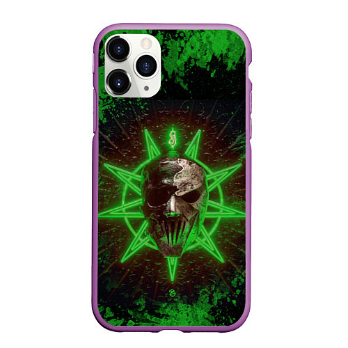 Чехол iPhone 11 Pro матовый Slipknot green star / 3D-Фиолетовый – фото 1