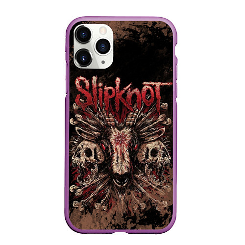 Чехол iPhone 11 Pro матовый Slipknot skull / 3D-Фиолетовый – фото 1