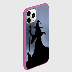 Чехол iPhone 11 Pro матовый Halloween - силуэт ведьмы с котом, цвет: 3D-фиолетовый — фото 2
