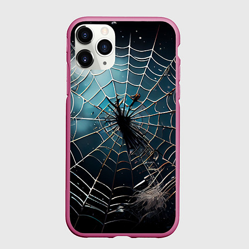 Чехол iPhone 11 Pro матовый Halloween - паутина на фоне мрачного неба / 3D-Малиновый – фото 1