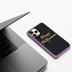 Чехол iPhone 11 Pro матовый Happy Halloween надпись с летучими мышами, цвет: 3D-фиолетовый — фото 2