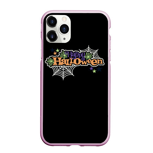 Чехол iPhone 11 Pro матовый Happy Halloween надпись / 3D-Розовый – фото 1